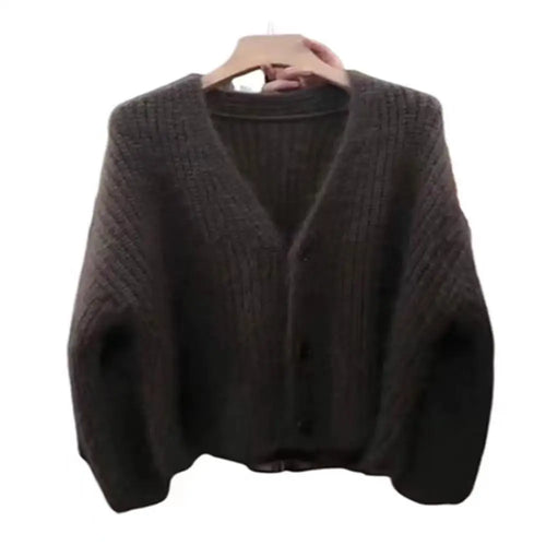 Load image into Gallery viewer, Korean Fashion 2024 New Grey Elegant Long Sleeved Sweater Autumn Winter Women V Neck Single Breasted Cardigan Knitted Tops Trend
