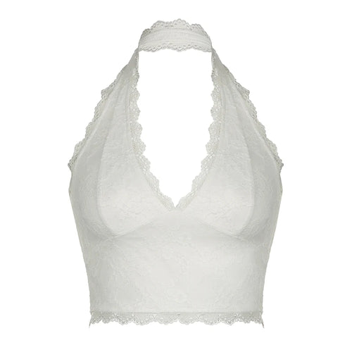 Load image into Gallery viewer, Y2K Fashion Chic White Lace Top Sexy Backless Streetwear Skinny Summer Halter Top Female Basic Mini Camisole Holidays
