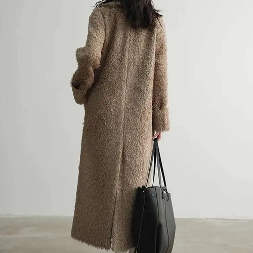 Load image into Gallery viewer, 30% Wool Pu Leather Big Size Long Woolen Coat New Lapel Long Sleeve Women Jacket Fashion Tide Autumn Winter 2025 1DH7519
