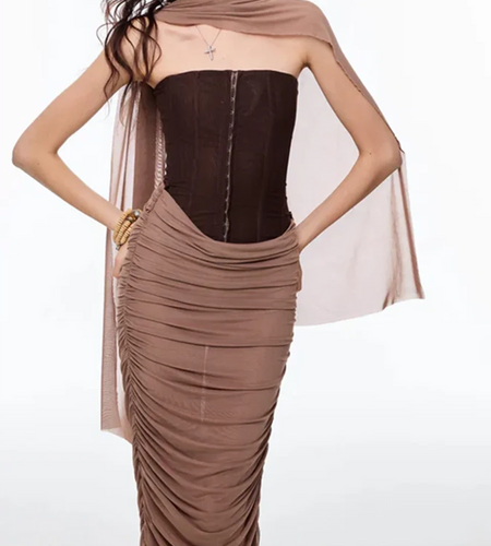 Hit Color Slimming Spliced Folds Sexy Dresses for Women Strapless Sleeveless Tunic Long Dress Female Clothing New