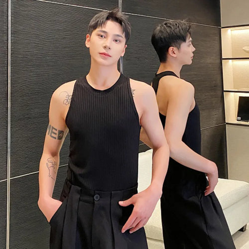 Load image into Gallery viewer, Summer Elastic Knitted Vest Trendy Round Neck Handsome Slim Fit Ribbed Sleeveless Top Fashion Menwear Sexy 9C5465
