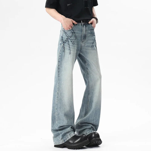 Load image into Gallery viewer, Men Jeans New American Three Dimensional Detachment Spicing Light Flare Pants High Sreet Style Straight Leg Bottoms 9W1538
