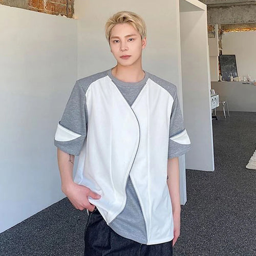 Load image into Gallery viewer, Round Neck Short Sleeve Men&#39;s T-shirt Summer Korean Contrast Color Fake Two-piece Personality Male Top Summer Trendy 9C5522
