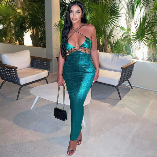 Load image into Gallery viewer, Spaghetti Strap Backless Bodycon Maxi Dress For Women Robe Off-shoulder Hollow Out Strapless Club Party Sexy Dress
