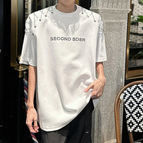 Load image into Gallery viewer, Men's T-shirts Short Sleeve Summer Letter Print  Design Chain Shoulder Pad Male T-shirt Pullover Solid Color Top 9W1708
