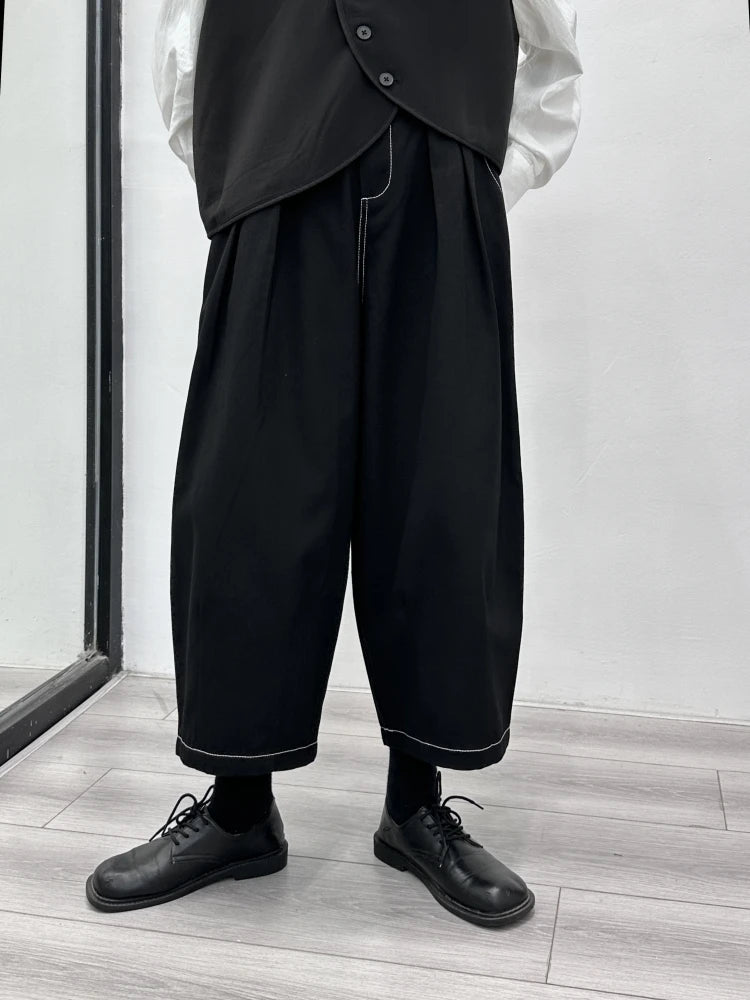 High Elastic Waist Black Topstitched Pleated Wide Leg Pants New Trousers Women Fashion Tide Spring Autumn 2025 1DH1164