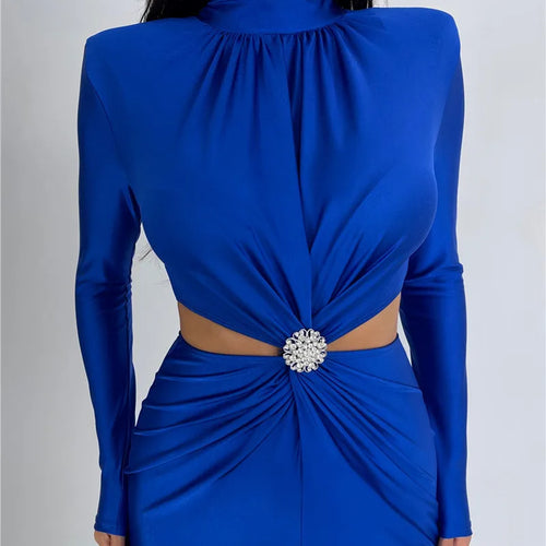 Load image into Gallery viewer, Elegant Hollow Out Sexy Maxi Dress For Women Autumn Winter New Turtleneck Long Sleeve Bodycon Club Party Evening Dress
