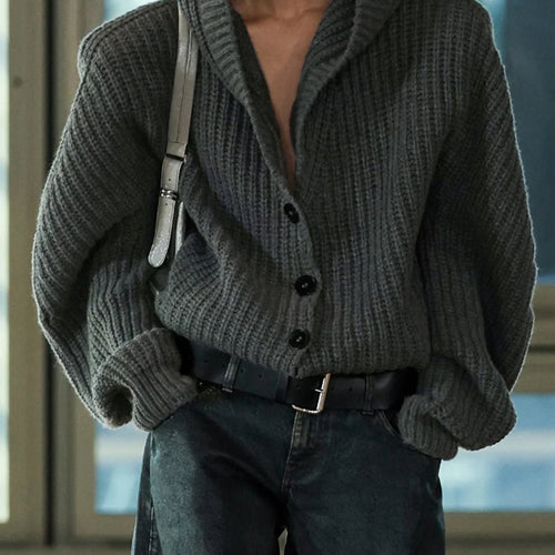 Load image into Gallery viewer, Solid Loose Spliced Hat Casual Cardigan for Women V Neck Long Sleeves Patchwork Single Breasted Cardigan Female New
