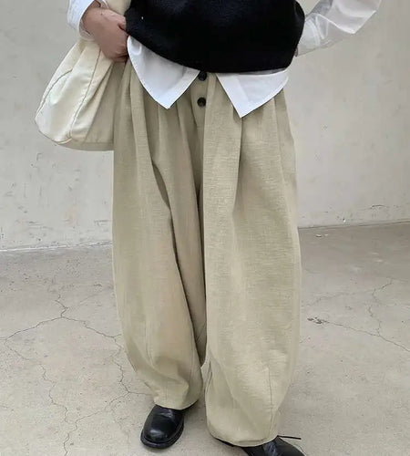 High Waist Khaki Button Pleated Brief Thick Long Wide Leg Pants New Trousers Women Fashion Tide Spring Autumn 2025 1DH8388
