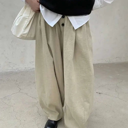 Load image into Gallery viewer, High Waist Khaki Button Pleated Brief Thick Long Wide Leg Pants New Trousers Women Fashion Tide Spring Autumn 2025 1DH8388
