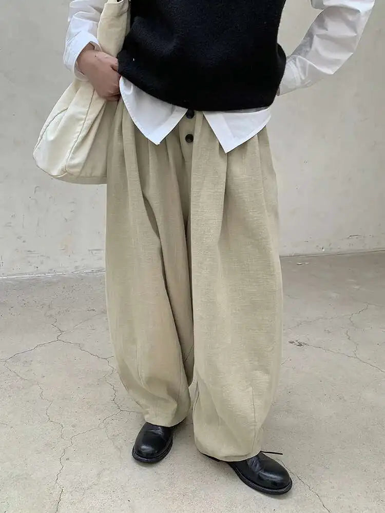 High Waist Khaki Button Pleated Brief Thick Long Wide Leg Pants New Trousers Women Fashion Tide Spring Autumn 2025 1DH8388