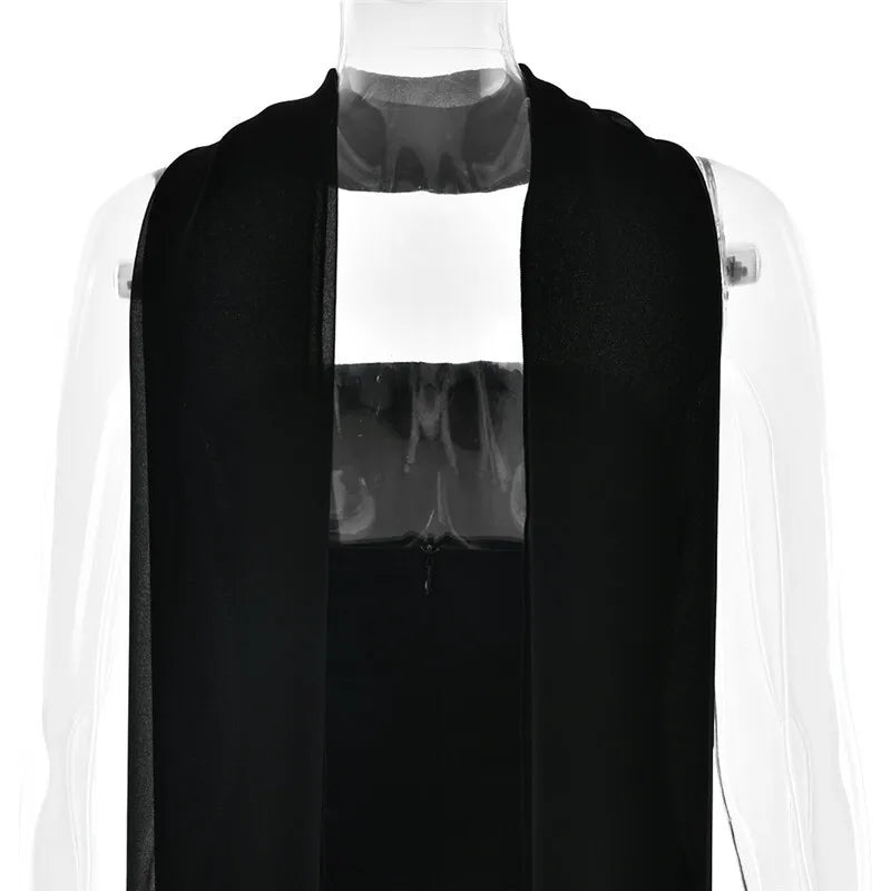 Scarf Collar Strapless Sexy Maxi Dress For Women Fashion Off-shoulder Backless Bodycon Club Party Long Dress Elegant