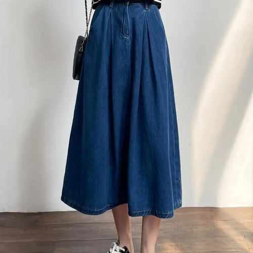 Load image into Gallery viewer, Vintage Blue High Waist Women's Elegant Slim Party Denim A-line Long Skirts Spring Summer Pleated Umbrella Skirt Female 2024 New
