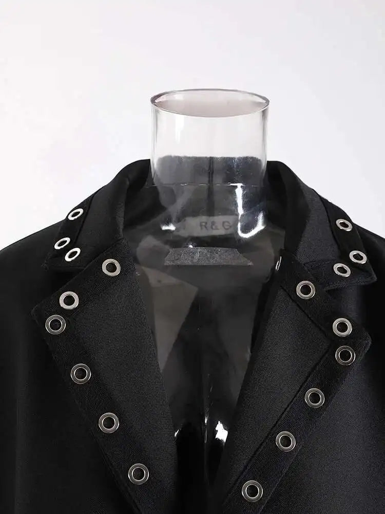 Women Black Hollow Out Big Size Elegant Blazer New Lapel Long Sleeve Jacket Fashion Tide Spring Autumn 2025 CPG1211