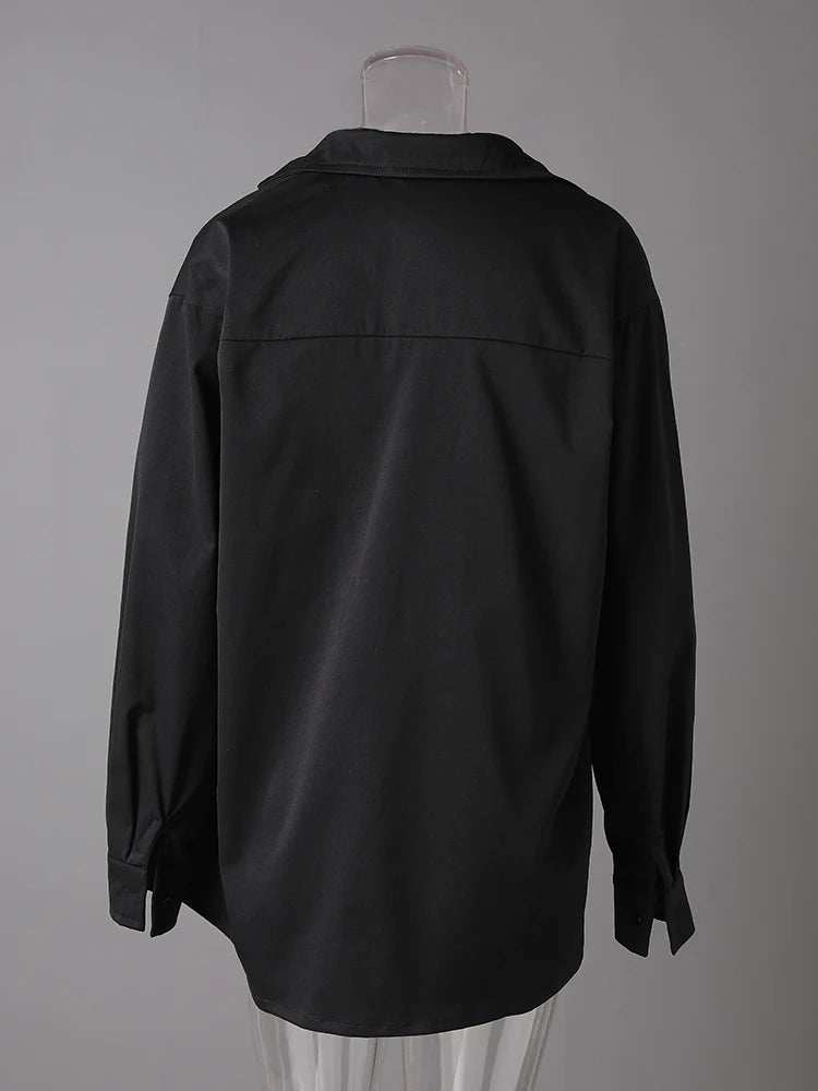 Women Black Rhinestones Big Size Elegant Blouse New V-neck Long Sleeve Shirt Fashion Tide Spring Autumn 2025 CPG3073