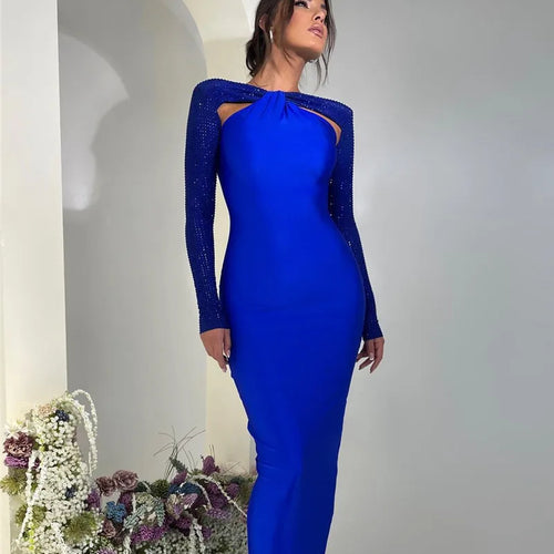Load image into Gallery viewer, Hollow Out Sparkle Long Sleeve Maxi Dress For Women Glitter Vestidos Robe New Bodycon Shiny Night Club Party Long Dress

