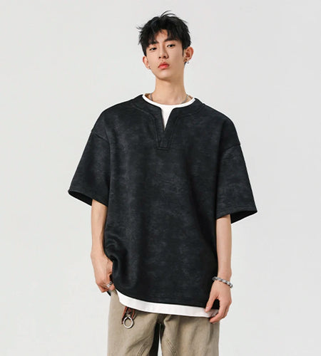 Men's T-shirt Short Sleeve New Summer Tie Dye Design V-neck Fake Two-pieces Sylish Solid Color Trendy Male Clothing 9W1934