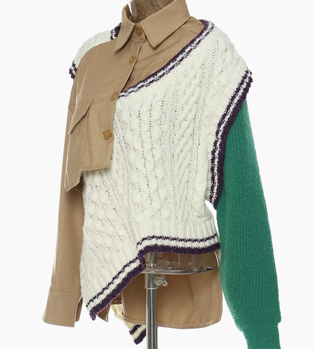 Khaki Irregular Big Size Knitting Sweater Lapel Long Sleeve Women Pullovers New Fashion Tide Autumn Winter 2025 1DE6073