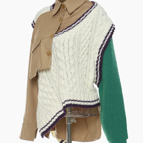 Load image into Gallery viewer, Khaki Irregular Big Size Knitting Sweater Lapel Long Sleeve Women Pullovers New Fashion Tide Autumn Winter 2025 1DE6073
