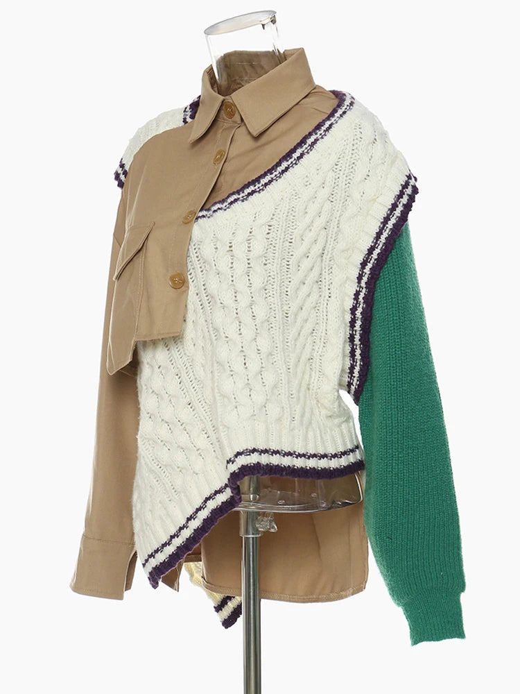 Khaki Irregular Big Size Knitting Sweater Lapel Long Sleeve Women Pullovers New Fashion Tide Autumn Winter 2025 1DE6073