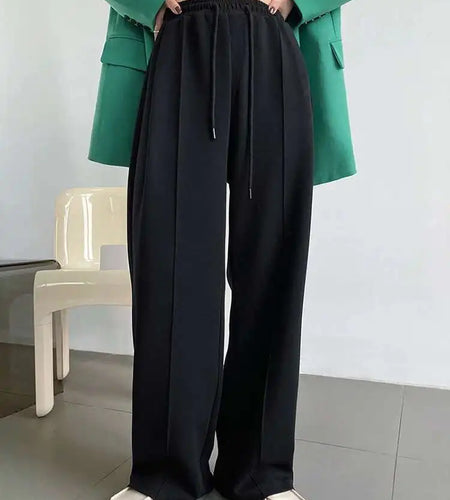 High Elastic Waist Black Brief Drawstring Long Wide Leg Pants New Trousers Women Fashion Tide Spring Autumn 2025 1DH6663