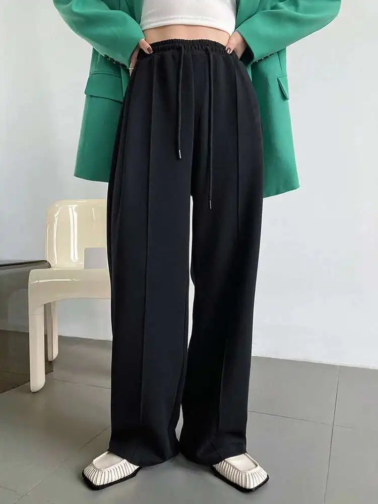 High Elastic Waist Black Brief Drawstring Long Wide Leg Pants New Trousers Women Fashion Tide Spring Autumn 2025 1DH6663