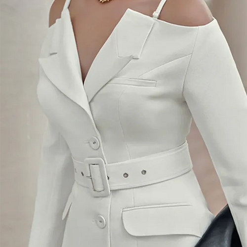 Load image into Gallery viewer, Solid Two Piece Set For Women Slash Neck Long Sleeve Tunic Coat High Waist Temperament Skirt Sets Female Fashion
