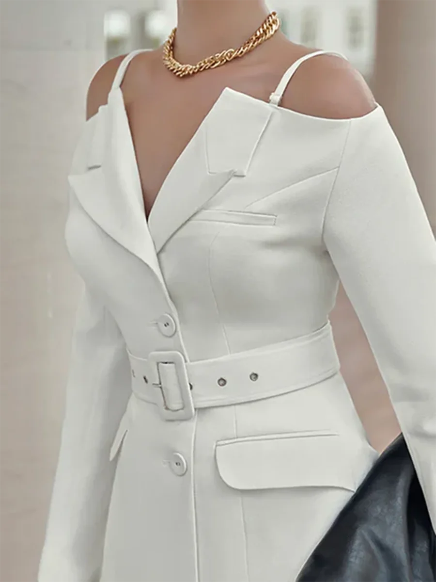 Solid Two Piece Set For Women Slash Neck Long Sleeve Tunic Coat High Waist Temperament Skirt Sets Female Fashion