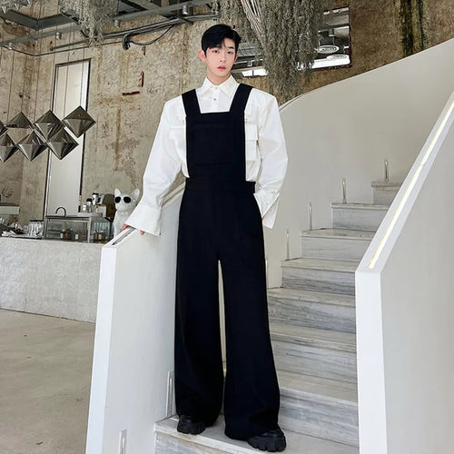 Load image into Gallery viewer, Designer Korean Fashion Woolen Jumpsuit Menwear Casual Wide Shoulder Strap Wide Leg Overalls Autumn Personality 9C2564
