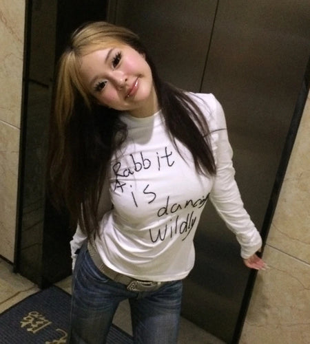 Japanese Y2k Letter Print T-shirt Vintage Harajuku Long Sleeve T Shirts 2000s Aesthetics Whiter Tops American Retro 90s