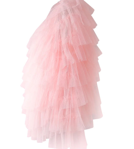 Women Yellow Mesh Layers Perspective Big Size Blouse New Round Neck Long Sleeve Shirt Fashion Tide Spring Autumn 2025