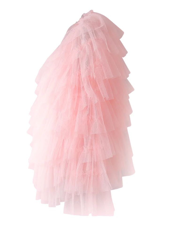 Women Yellow Mesh Layers Perspective Big Size Blouse New Round Neck Long Sleeve Shirt Fashion Tide Spring Autumn 2025