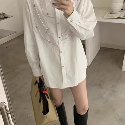 Load image into Gallery viewer, Solid Patchwork Preal Loose Blouse For Women Lapel Long Sleeve Temperament Chic Casual Shirts Female Fashion Style
