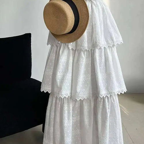 Load image into Gallery viewer, Women White Brief Slim Elegant Layers Long Cake Dress New V-Neck Long Sleeve Fashion Tide Spring Autumn 2025 1DH9982
