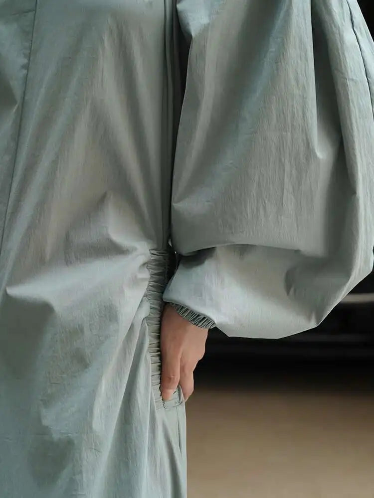 Women Black Brief Long Elegant Dress New Slash Neck Long Puff Sleeve Loose Fit Fashion Tide Spring Autumn 2025 1DF9947