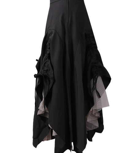High Elastic Waist Black Drawstring Mesh Irregular A-line Half-body Skirt Women Fashion Tide New Spring Autumn 2025 2Q1136