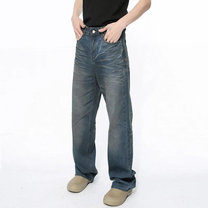 Men's Wear Casul Jeans High Street Vibe Style Wiped Color Crease Design American Fashion Tide Denim Pants 9C5096