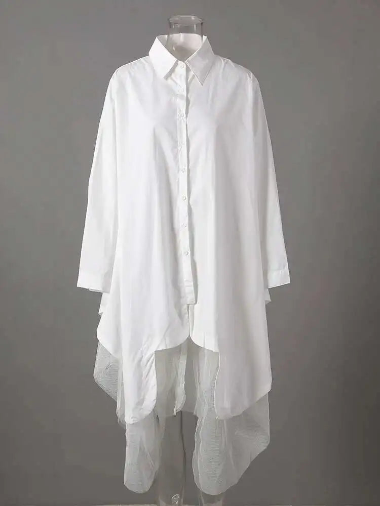 Women Black Irregular Hem Big Size Shirt Dress New Lapel Long Sleeve Loose Fit Fashion Tide Spring Autumn 2025 1DE2485