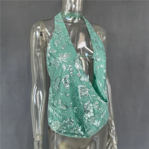 Load image into Gallery viewer, Glitter Deep V Neck Sexy Tank Tops Women Vest Pullovers Summer New Sparkle Backless Cropped Tops Elegant Beach Tops
