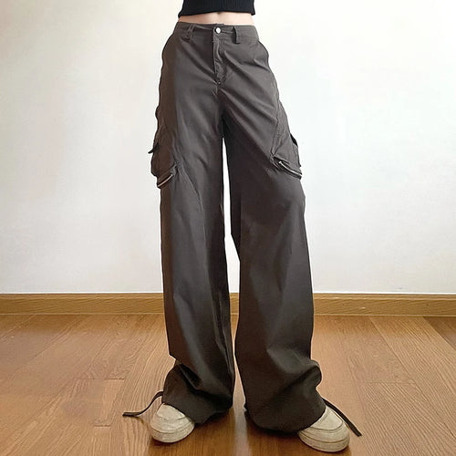 Load image into Gallery viewer, Harajuku Zipper Cargo Trousers Women Solid Low Waisted Multi Pockets Streetwear Baggy Pants Drawstring Techwear Capri
