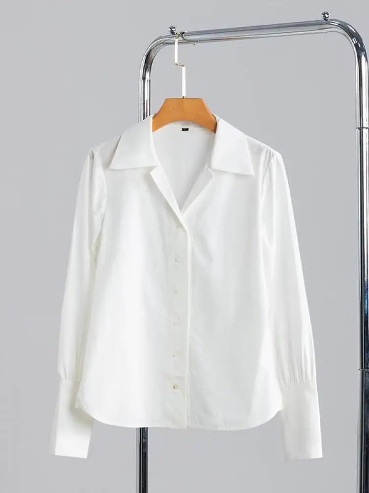 Korean Version Women White Single Breasted Shirt Autumn Winter Long Sleeve Elegant Versatile Festival Top New Streetwear Blouses