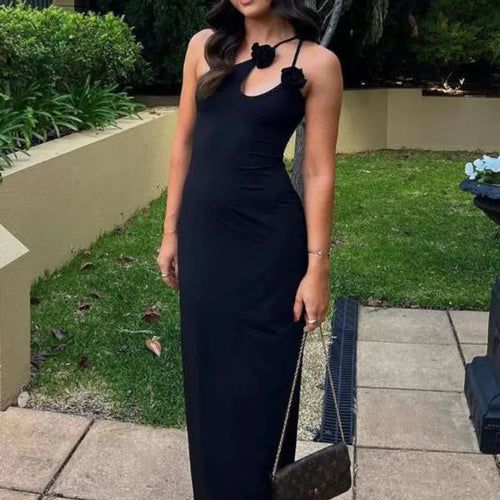 Load image into Gallery viewer, Elegant Sleeveless Irregular Bodycon Women Evening Dress 2024 Fall New Flower Ornament Shoulder Vestido Sexy Long Dress
