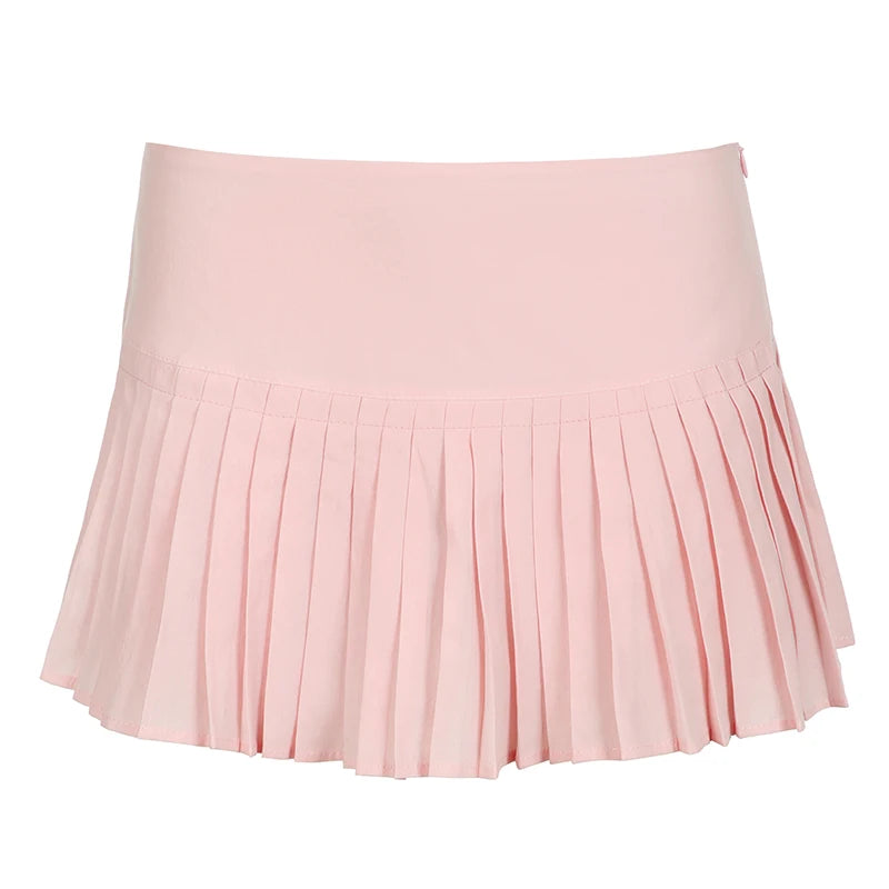 Sweet Cute Low Waist Pink Pleated Skirt Korean Fashion Girls Coquette Clothes Summer Mini Skirt Women Prepy Style New