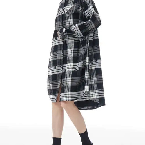 Load image into Gallery viewer, Women Plaid Big Size Knee-Length Shirt Dress New Lapel Long Sleeve A-line Loose Fit Fashion Spring Autumn 2025 1DH2091
