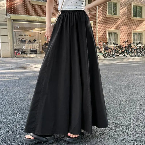 Load image into Gallery viewer, Spring Summer Women Black White Elegant Oversized Long Skirt French Fashion Brown High Waist Vacation Pleated Half Skirt Popular

