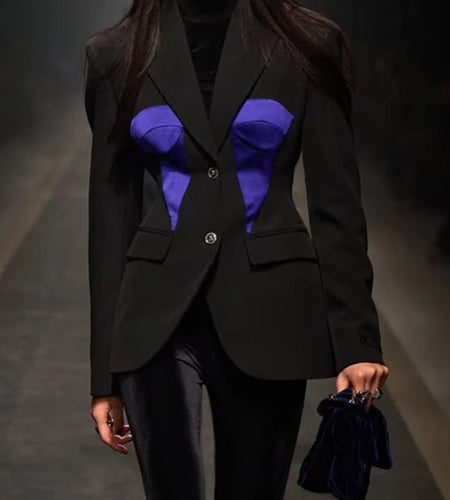 Hit Color Slimming Fashion Blazers for Women Lapel Long Sleeves Patchwork Single Breasted Blazer Female Clothes New