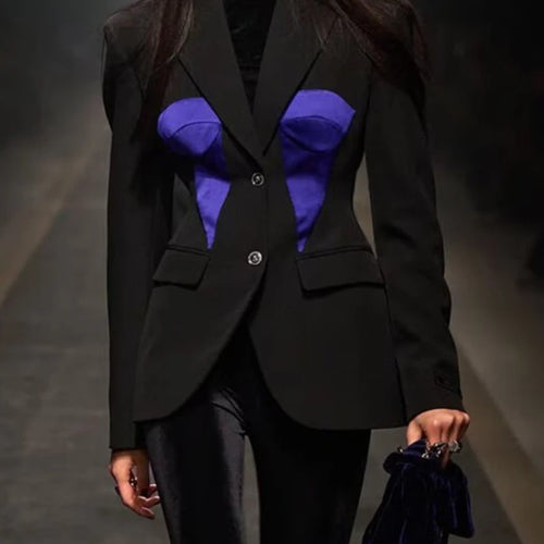 Load image into Gallery viewer, Hit Color Slimming Fashion Blazers for Women Lapel Long Sleeves Patchwork Single Breasted Blazer Female Clothes New
