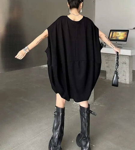 Women Black White Brief Big Size Casual Mini Dress New Round Neck Short Sleeve Fashion Tide Spring Summer 2025 1DH5840