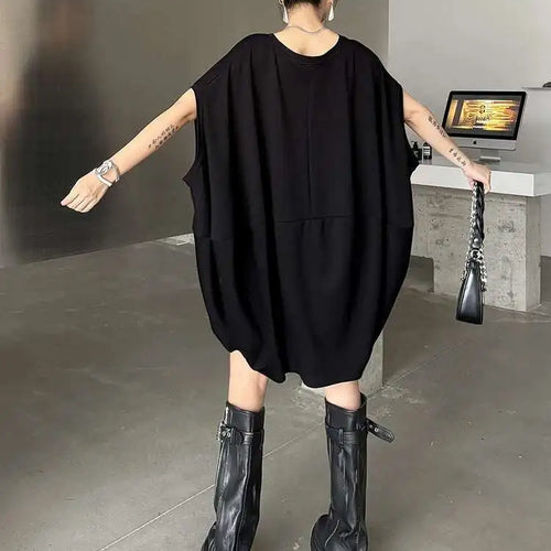 Load image into Gallery viewer, Women Black White Brief Big Size Casual Mini Dress New Round Neck Short Sleeve Fashion Tide Spring Summer 2025 1DH5840
