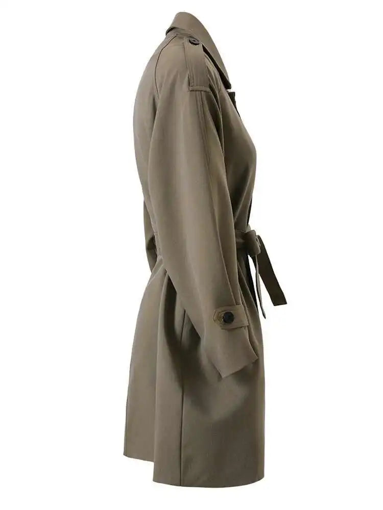 Women Brown Belted Big Size Casual Trench New Lapel Long Sleeve Windbreaker Fashion Tide Spring Autumn 2025 CPG1176
